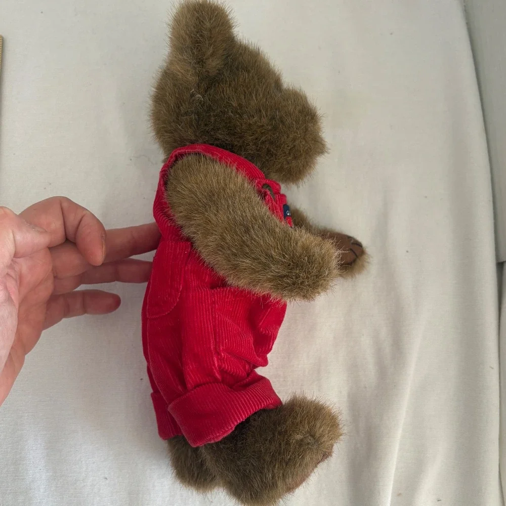 Boyds BearWear Plush Teddy Bear Brown Shaggy‎ Fur Red Corduroy Overalls 10 inch